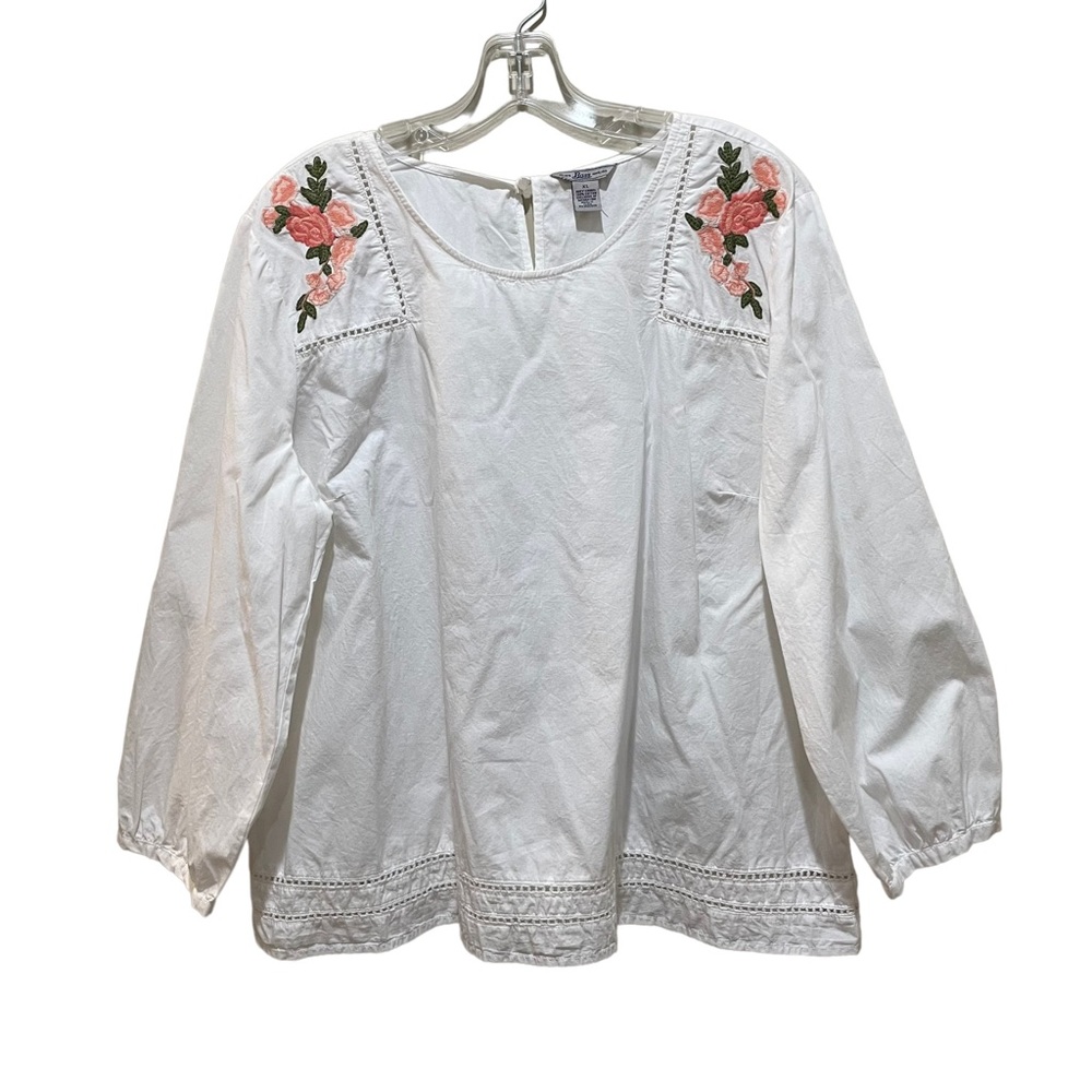 Bass Embroidered Peasant Top White Size XL